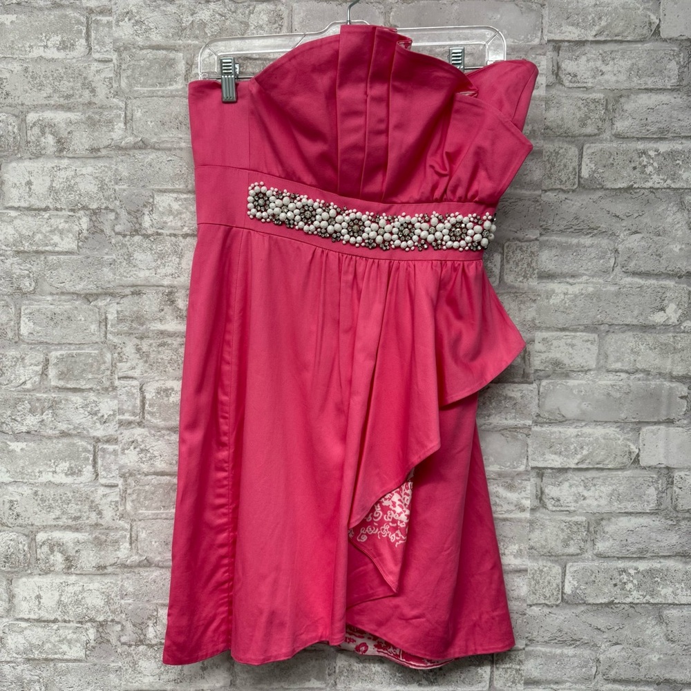 Lilly Pulitzer strapless dress pink white‎ beads and rhinestones women’s size 6